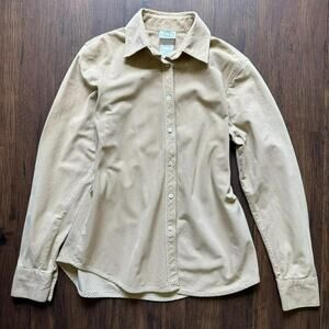 Laura Ashley Vintage Beige Corduroy Button-Up Shirt Made in Portugal L